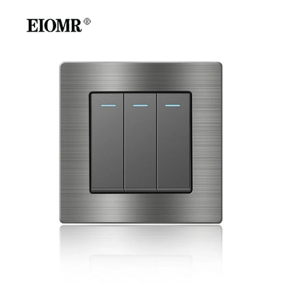 EIOMR Frankreich Standard-Steckdose, graue Aluminiumlegierung, Lichtschalter, RJ45, Fernseher, 220 V, 16 A, Wandsteckdosen für Haushaltsgeräte