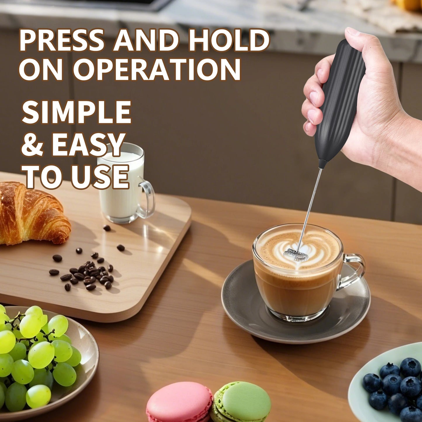 Household Kitchen Portable Mini Handheld SUS304 Mixing Head Electric Food Blender Drink Mixer Coffee Milk Frother With Stand.