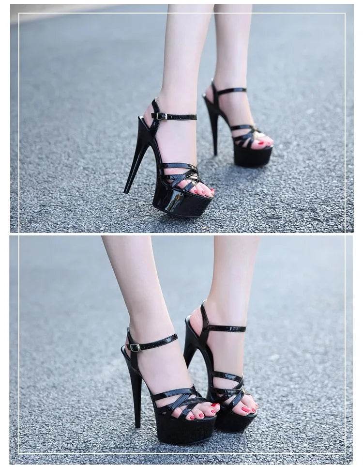 New 2024 Summer Fashion Sandals Sexy Open Toe 15CM High Heels Party Dress Wedding Nightclub Women Shoes Platform Stripper Heels.