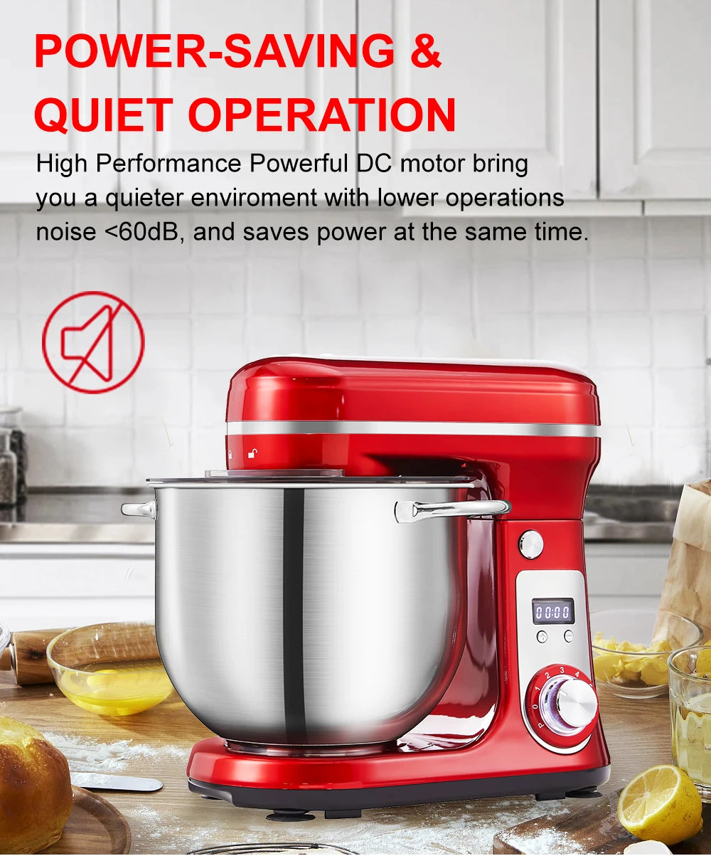 BioloMix Kitchen Food Stand Mixer, Blender, Quiet Motor, Cream Egg Whisk, Whip Dough Kneader, 6-Speed, 1200 W, 6 L, DC.