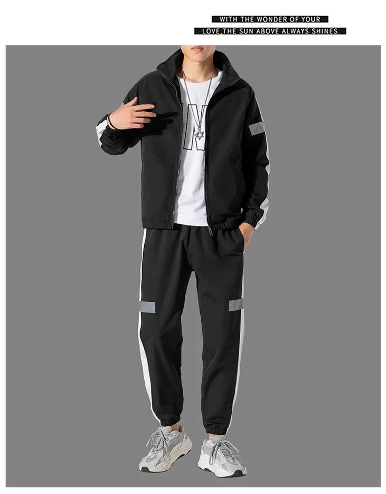 Trendy Men's Sportswear Set Casual Open Cardigan Sweatshirt Jacket with Pants Autumn Winter New Style Cross-Border Clothing.