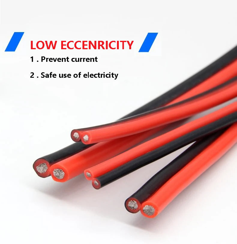 Super Soft 2 Pin Black Red Silicone Cable 28awg 26 24 22 20 18 16 14 12awg 10awg 8awg High Temperature Resistant Tin-Copper Wire.