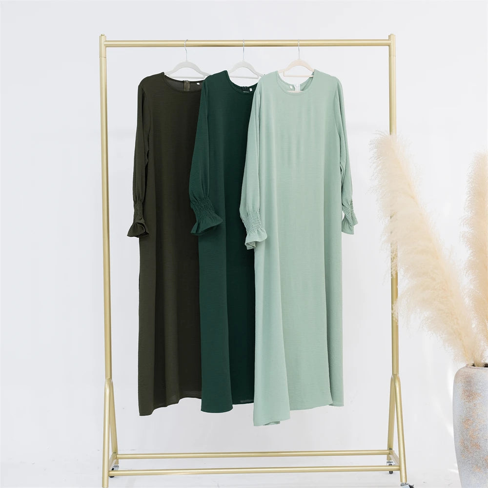 Eid Jersey Solid Modest Under Abaya Dubai 2024 Palestine Women Islamic Clothing Muslim Kaftan Inner Dresses Robe Femme Musulmane.