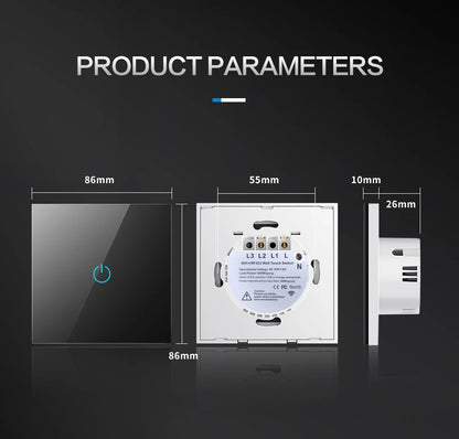 BONDA Smart Switch Alexa RF433 Keine neutrale Tuya-Steuerung funktioniert mit Google 1/2/3 Gang Smart Life Home Light WiFi Touch Switches 86