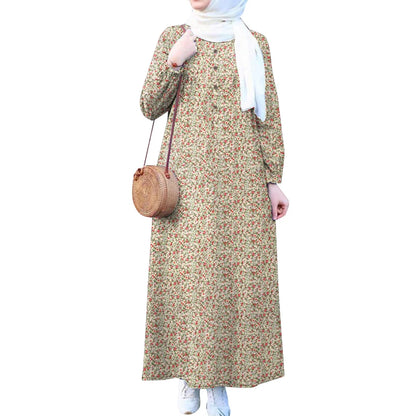 ZANZEA Islamic Women Floral Print Maxi Dress Long Sleeve Loose Casual Abaya Robes 2025 Spring Muslim Hijab O Neck Kaftan Dresses.