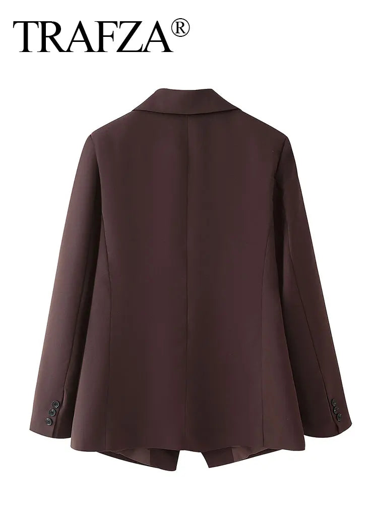 TRAFZA Frauen Elegante Feste Revers Zwei Tasten Anzug Jacke Mode Lange Hülse Dünne Kurze Mäntel 2024 Neue Casual Büro Dame Blazer.