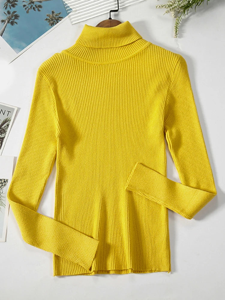 JMPRS Rollkragenpullover Frauen Mode Einfache Winter Pullover Jumper Hohe Elastische Gestrickte Herbst Weibliche Grundlegende Tops Casual Bluse