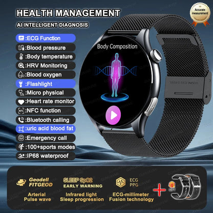2025 New ECG+PPG Health Diagnosis Smartwatches Men Women Clock Uric Acid Lipid BP Heart rate Tracker NFC Sports Smart Watch IOS