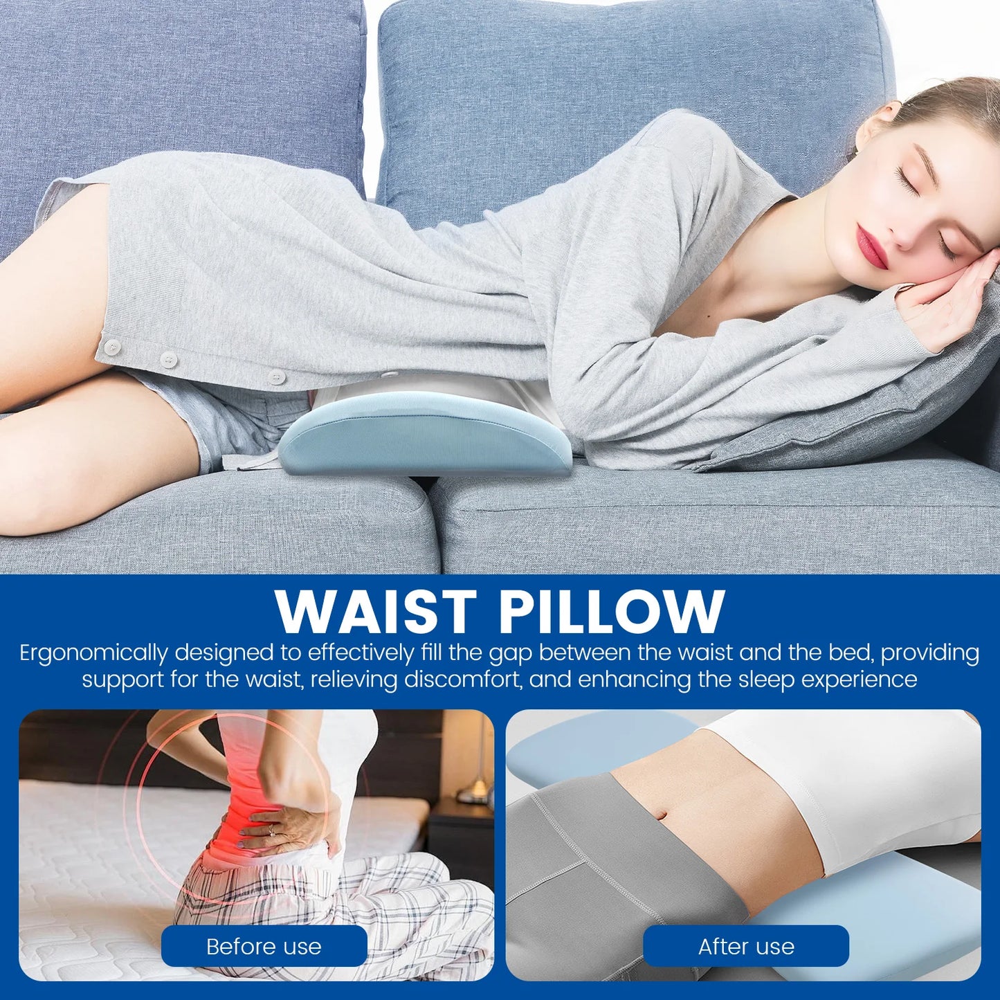 Lumbar Support Pillow for Bed Memory Foam Lumbar Pillow Ergonomic Waist Support Cushion for Car Sofa Office Chair Waist Pillow.