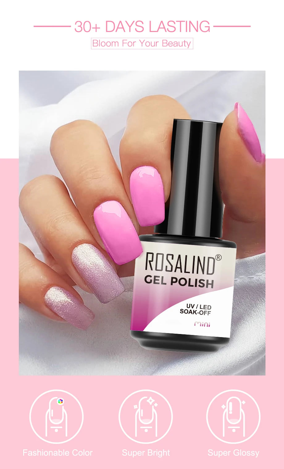 ROSALIND Red Series UV Nail Gel Hybrid Varnish Semi Permanent For Manicure Art Nail Polish Matt Base Top Coat Gel Nail Polish.