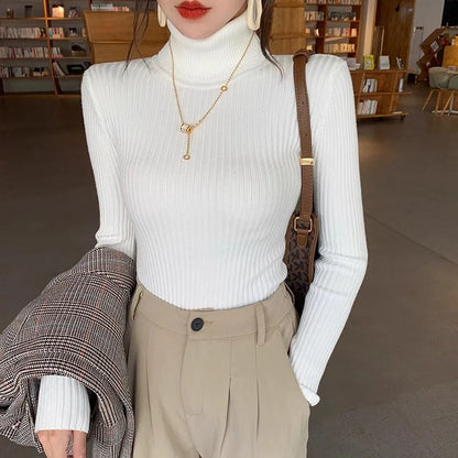 2025, Basis Pullover Herbst Winter Dicken Rollkragenpullover Beiläufige Dünne Gestrickte Pullover Koreanischen Stil Einfache Basis Schicht Warme Tops