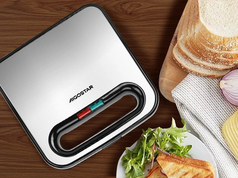 Aigostar - Toaster for 2 Sandwiches, Toaster Plate with Non-Stick Ceramic Coating, Automatic Temperature Control 180-200°C, Indi.