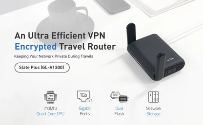GL.iNet Slate Plus (GL-A1300) Travel Router - VPN Encryption, Dual-Band Wi-Fi, Easy Hotel/Captive Portal Setup.