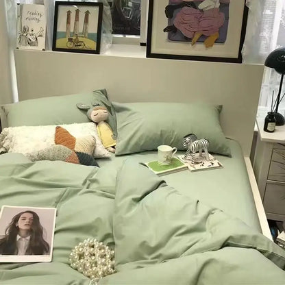 Solid Grey Matcha Color Bedding Set Adults Kids Twin Full Queen Size Bed Flat Sheet Duvet Cover Set Pillowcases Simple Bed Linen.