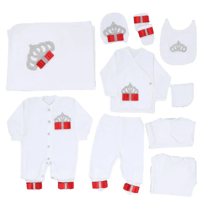 10-teiliges blaues 100 % Baumwollgewebe, gestrickt, Großhandel, individuell gestaltet, Neugeborene, neues Design, Winterkleidung, Kleidung, Luxus-Baby-Strampler-Set.