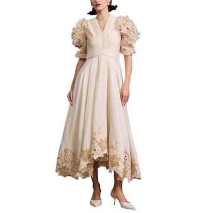 Klassisches Ballkleid mit V-Ausschnitt und halben Ärmeln, modische Applikationen, Tee-Länge, A-Linien-Kleid, Cocktailparty, Stern, roter Teppich, Damenkleid.