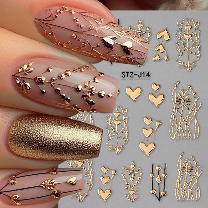 French Tips Nail Sticker 5D Embossed Crystal French Nail Decals Gold Silver Black Line Design Adhesive Slider Nails Art.