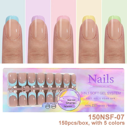 150Pcs/Box Acrylic Press on Nails Full Cover Fake False Tips Soft Gel Extension T-shaped Oval Capsule Almond Sculpted Salon DIY.