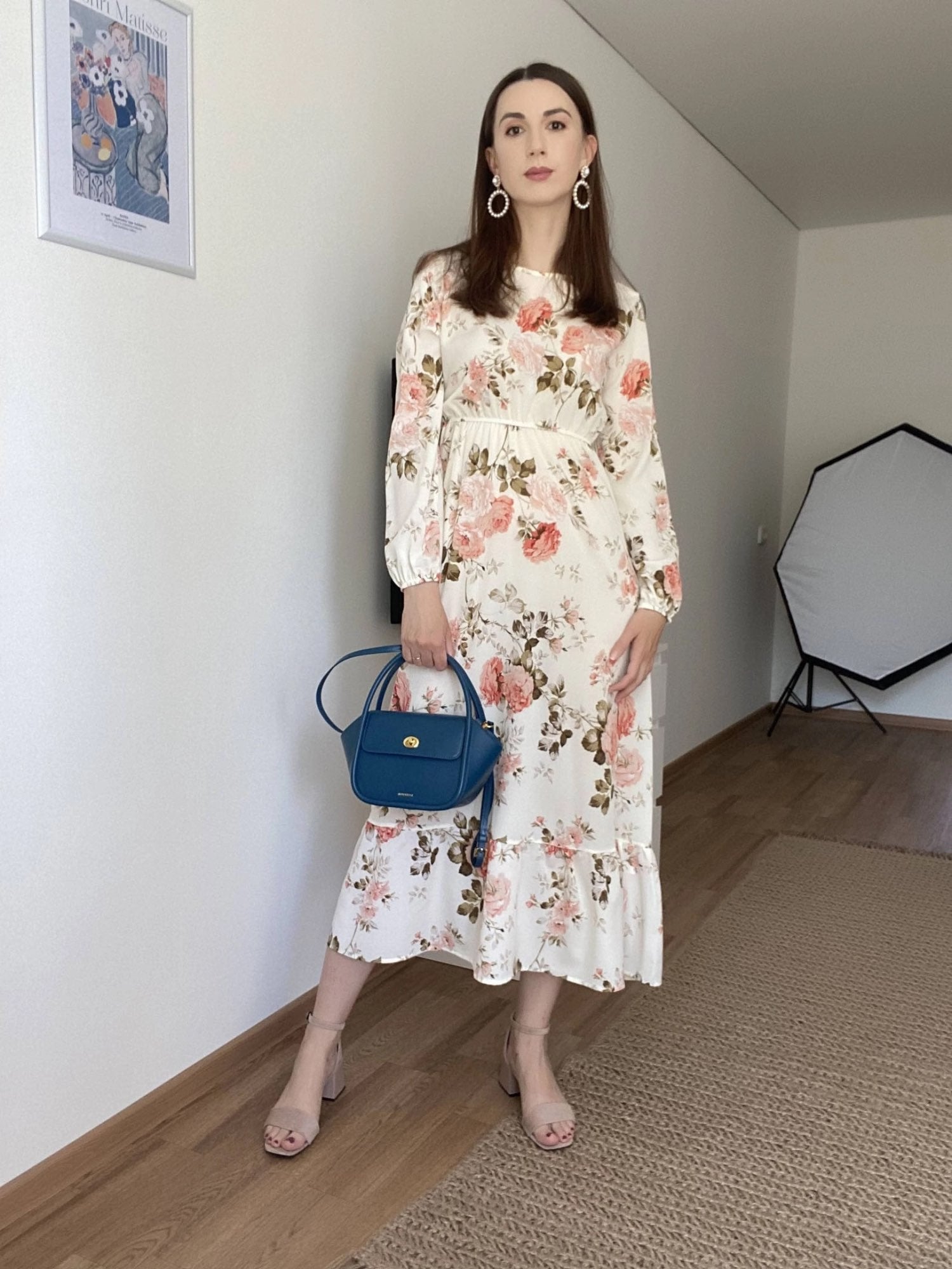 Frühling Sommer Frauen Maxi Kleider Casual Volle Hülse Floral Gedruckt Oansatz Frau Bohe Strand Party Lange Kleid Mujer Vestidos.