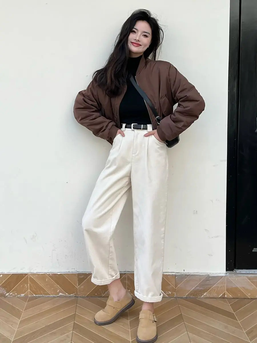 Damen-Bomberjacken, locker, einfarbig, kurz, Winter, braun, für Damen, Baseball-Fliegermäntel, günstige Angebote, neue Produkte, hübscher, schicker Luxus.