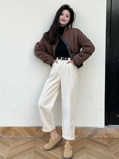 Damen-Bomberjacken, locker, einfarbig, kurz, Winter, braun, für Damen, Baseball-Fliegermäntel, günstige Angebote, neue Produkte, hübscher, schicker Luxus.