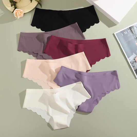 5PCS/Set Seamless Ruffle Waist Underwear for Women Sexy Ice Silk Breathable Panties Female Low Rise Stretchy Briefs Lingeries.