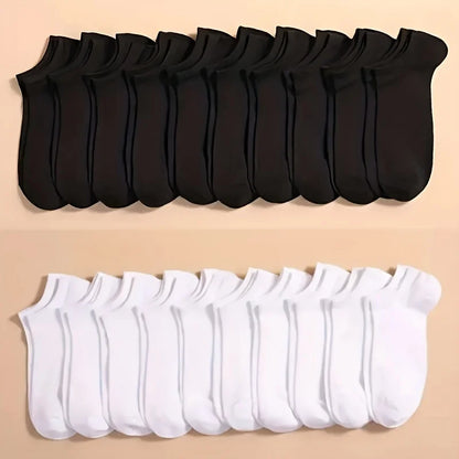 10/20/30/40/60 Pairs Of Unisex Solid Color Socks Comfy Breathable Soft Sweat Absorbent Socks For Daily And Outdoor Wearing.