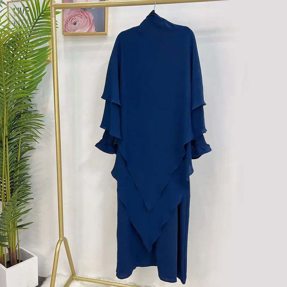 Jilbab Prayer Clothes Women Ramadan Islamic Jilbeb 2 Piece Set Dubai Turkish Modest Outfit Layered Khimar Scarf Hijab+Long Dress