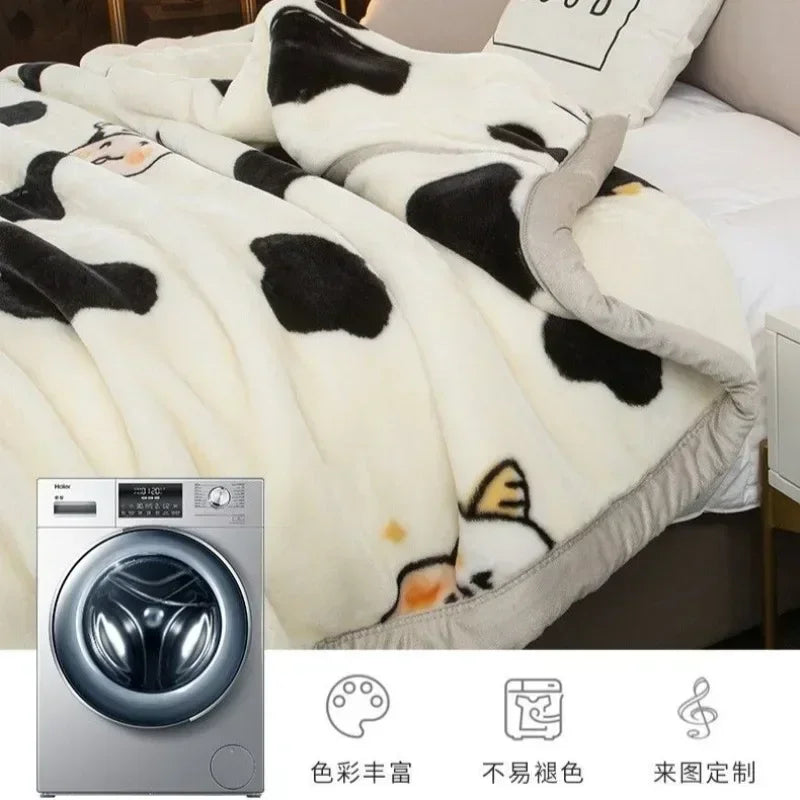 150x200cm  Home Blanket Double Layered Encrypted Plush Fur Coral Fleece Quilt Winter Dormitory Sofa Keep Warm Sheet Bed Cover.