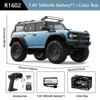 HB R1601 RC Car 1:16 2.4G 4WD Off-Road Remote Control Cars with LED Crawler Trucks Climbing Vehicle Model Toys for Kids Adult