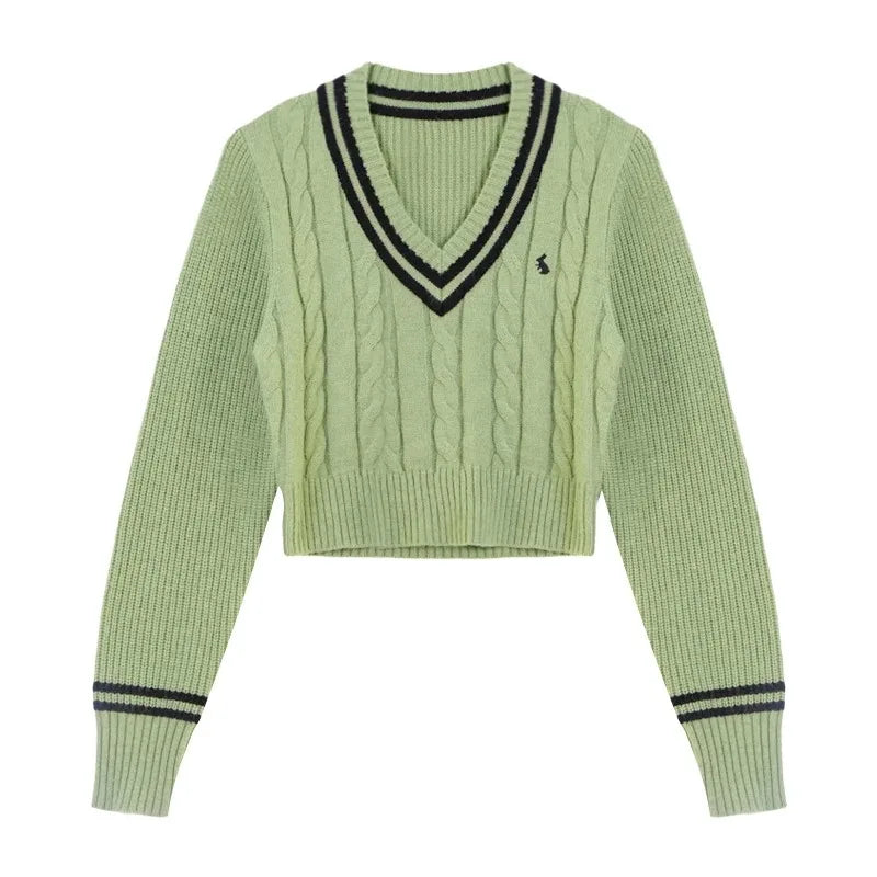 Koreanische Mode Pullover Frauen Herbst V-ausschnitt Y2K Cartoon Stickerei Gestrickte Tops Winter Weiche Grundlegende Langarm Pullover.