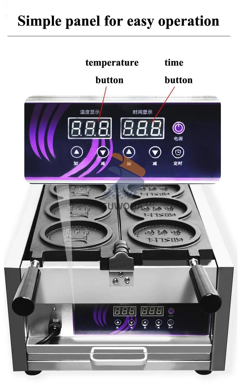 4pcs Non-stick Coating Gold Coin Waffle Machine Korean 10 Won Gold Coin Waffle Maker Machine 3000W Round Coin Cake Machine.