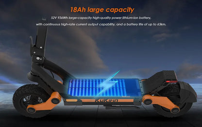 KuKirin G3 Electric Scooter 10.5 Inch 1200W Motor 52V 18Ah Lithium Battery Max Speed 25 KM/H Touchable Display Control Panel.