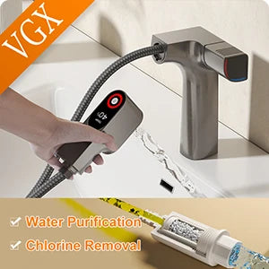 VGX Bathroom Faucets Stainless Steel Basin Mixer Sink Faucet Gourmet Washbasin Tapware Hot Cold Water Tap Brushed Gold Grey