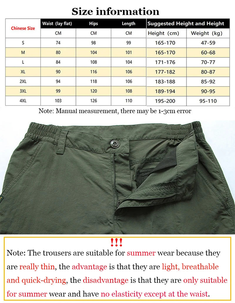 Summer Men's Quick Drying Pants Sports Outdoor Mountaineering Waterproof Large Size Multi Pocket Workwear Trousers.