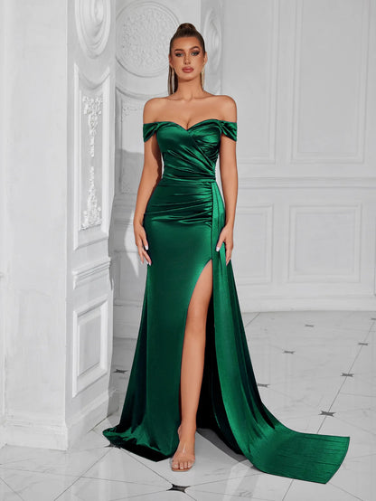 Sexy trägerloses, rückenfreies, hoch gespaltenes Maxikleid für Frauen, schwarz, schulterfrei, ärmellos, figurbetont, Club-Party, langes Kleid.