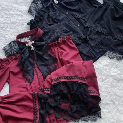 Gothic Y2k Lolita Style Shirts Women Kawaii Ruffled Collar Flare Long Sleeves Blouse Female Japanese Victorian Vintage Slim Tops.