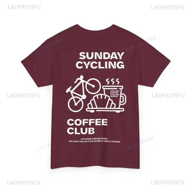 Sunday Cycling Coffee Club Graphic T Shirts Unisex Woman Man Summer Bicycle High Quality Cotton T-shirt Classic Breathable Tops.