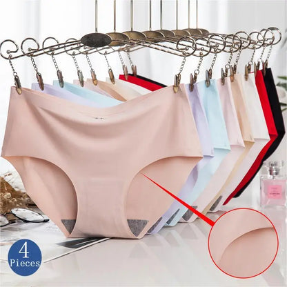4PCS/Set Plus Size Women's Panties Solid Seamless Underwear Comfortable Breathable Ice Silk Sexy Lingerie Intimates Underpants.