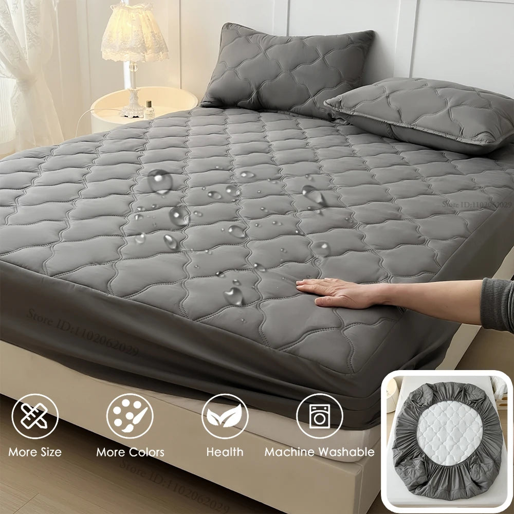 Waterproof Fitted Bed Sheets, Mattress Pads Soft Microfiber Breathable Bedspreads Cover Protector for Single/Double/King/Queen.