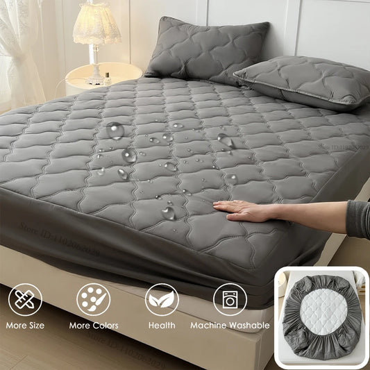 Waterproof Fitted Bed Sheets, Mattress Pads Soft Microfiber Breathable Bedspreads Cover Protector for Single/Double/King/Queen.