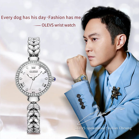 OLEVS 9971 Women's Watches Elegant Fashion Original Wristwatch Waterproof  Fish Bone Strap Luminous Hand Diamond Bezel Reloj.