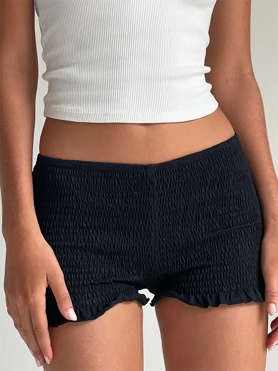 hirigin Women Casual Lounge Shorts Sexy Low Waist Smocked Micro Shorts Shirred Mini Shorts Summer Y2k Pajama Shorts.
