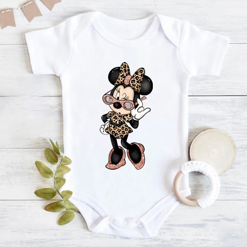 Niedliche Leopard Minnie Maus Disney Newbron Bodys Baby Kleidung Sommer Kurzarm Baumwolle Minnie Kawaii Stram pler Overall.
