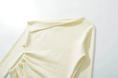 American Style One Shoulder Long Sleeve Women's T-shirt Autumn Pure Desire High-grade Slimming Personality Oblique Shoulder Base.