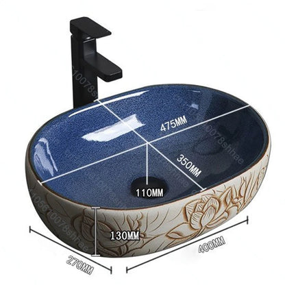 Retro Keramik Badezimmer Waschbecken Arbeitsplatte Waschbecken Künstlerische Eitelkeit Schüssel für Zuhause Keramik Gefäß Waschbecken Theke Waschschüssel Vintage