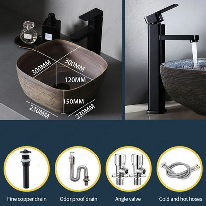Braunes Keramikgefäß, Waschbecken, Waschtisch, Schüssel, ovaler Badezimmertisch, Waschbecken, Toilette, Balkon, Kunstbecken, über der Theke, Sockelwaschbecken