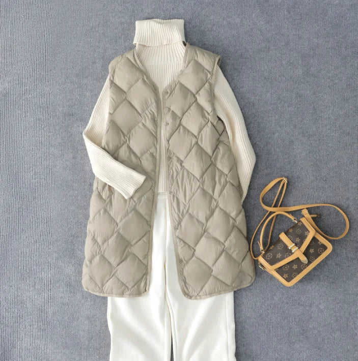 Neuheiten Koreanische X-lange Ärmellose Puffer Jacke 2025, Herbst Winter Frauen Mode Ultra Licht Unten Liner Warme Mäntel 3xl.