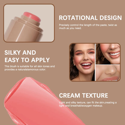 Magic Blush Stick 3-in-1 Cheek Lip Tinted Moistured Blush Stick Silky Brighten Blush Cream Blusher Cosmetics Tubes Matte Contour.