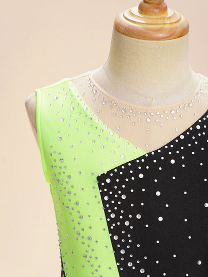 6-16Y Mädchen Ärmelloses Eiskunstlauf Trikot Kleid Ballett Rhythmische Gymnastik Lyrical Dance Body Bühne Leistung Dancewear